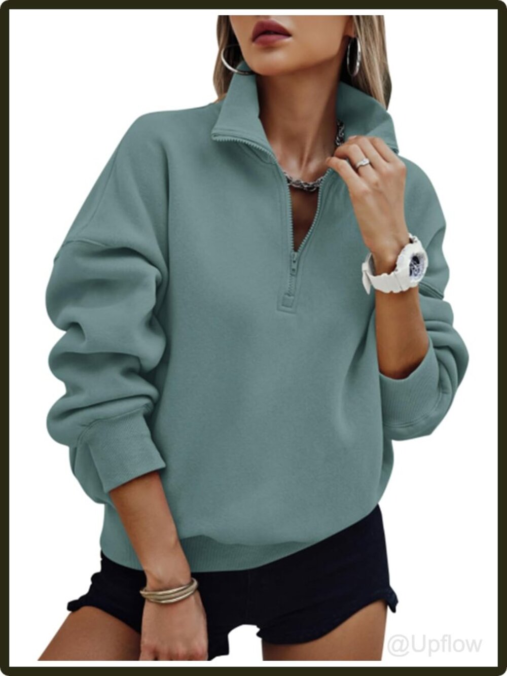 Women's Oversized Half Zip Sweatshirt Fleece Lined Long Sleeve Kangaroo Pocket